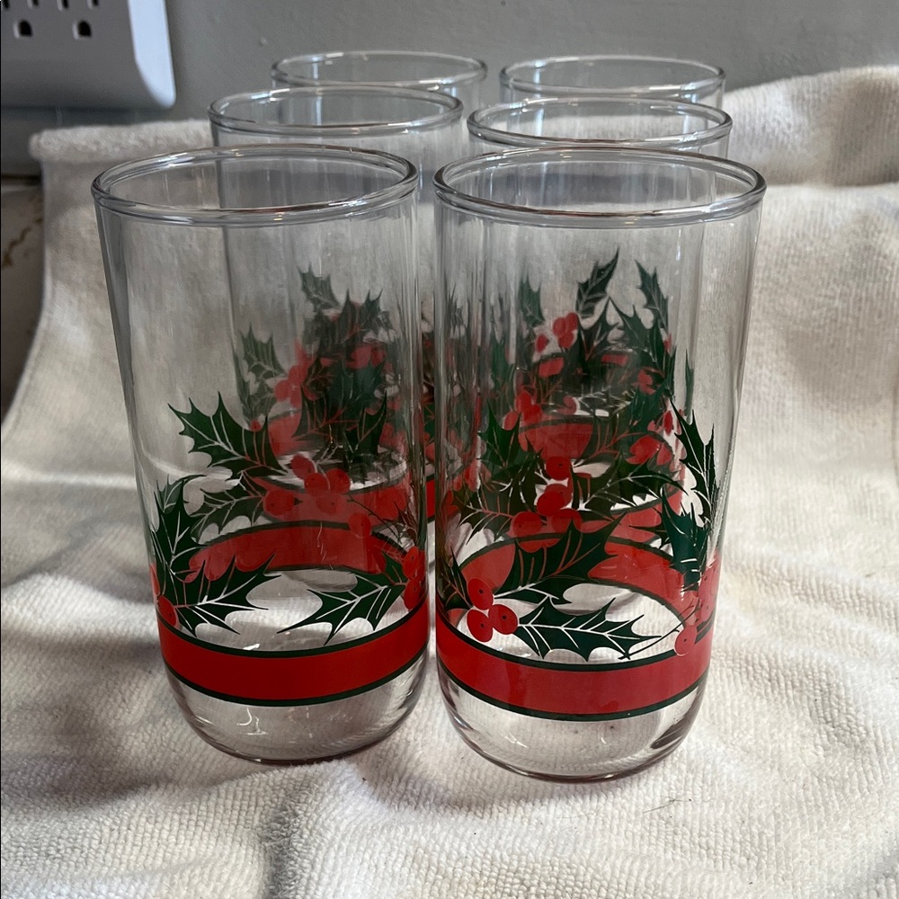 Festive Holiday Glasses with Holly Design